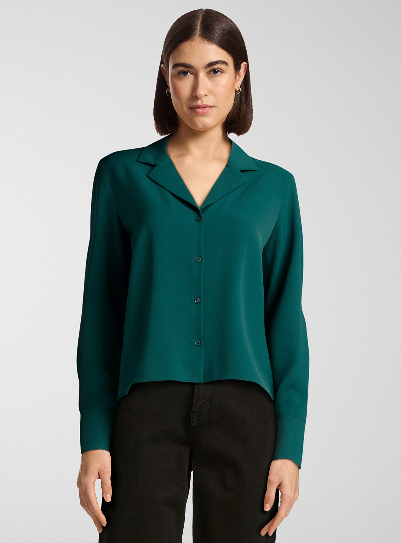 Contemporaine Flowy Notch-collar Shirt In Green