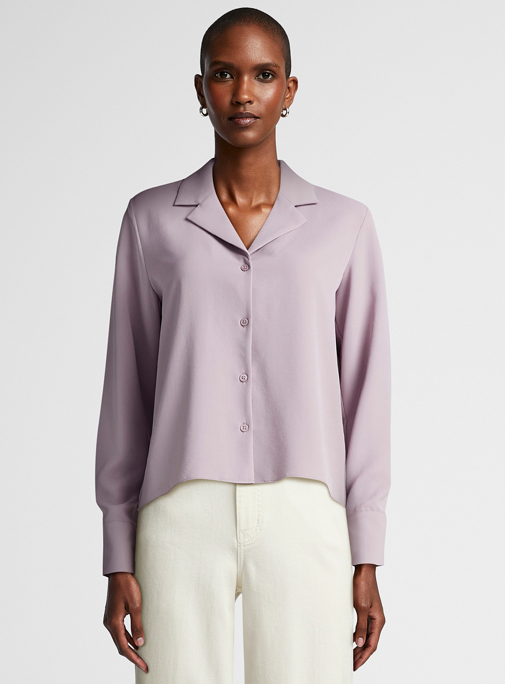 Contemporaine Flowy Notch-collar Shirt In Lilacs