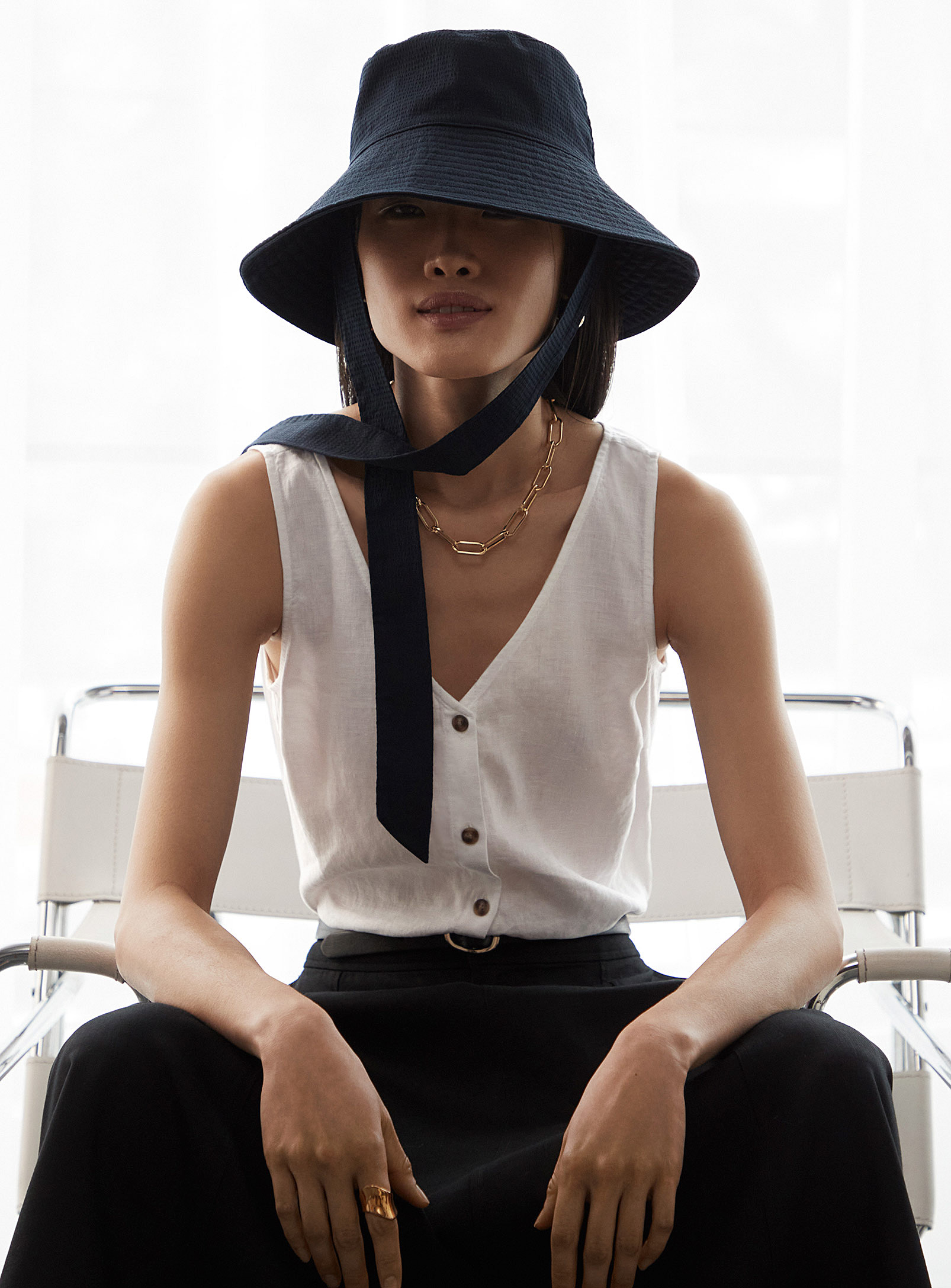 Contemporaine - Women's Button-up organic linen Cami Top