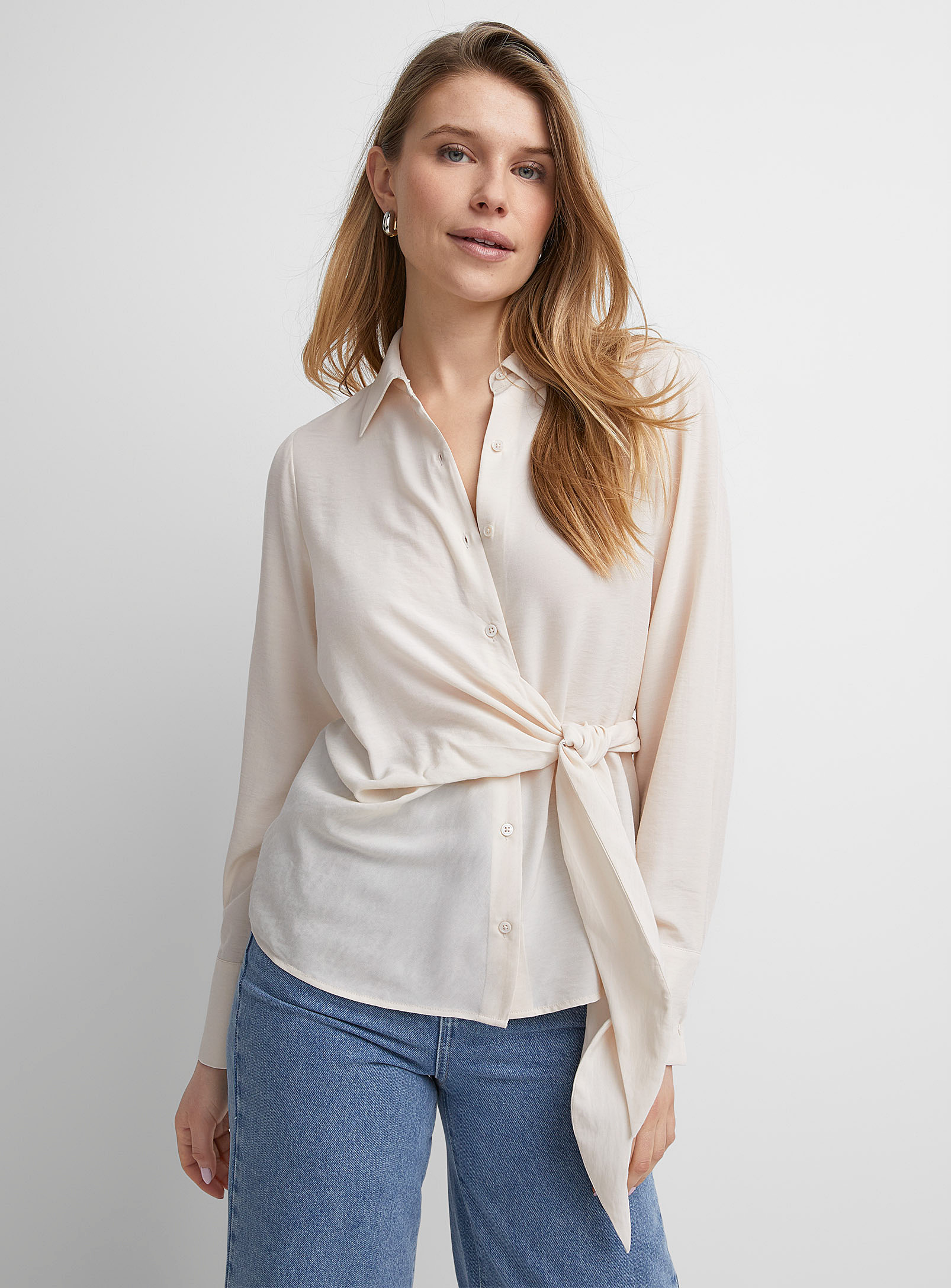 Icone Wraparound-style Flowy Shirt In Ivory White
