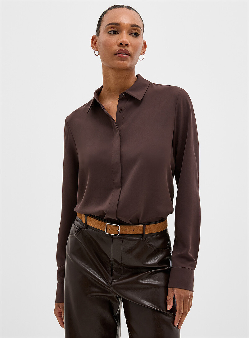 Silky hidden placket shirt product image (primary)