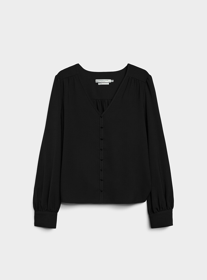 Lightweight ruffled crepe loose blouse product image (primary)
