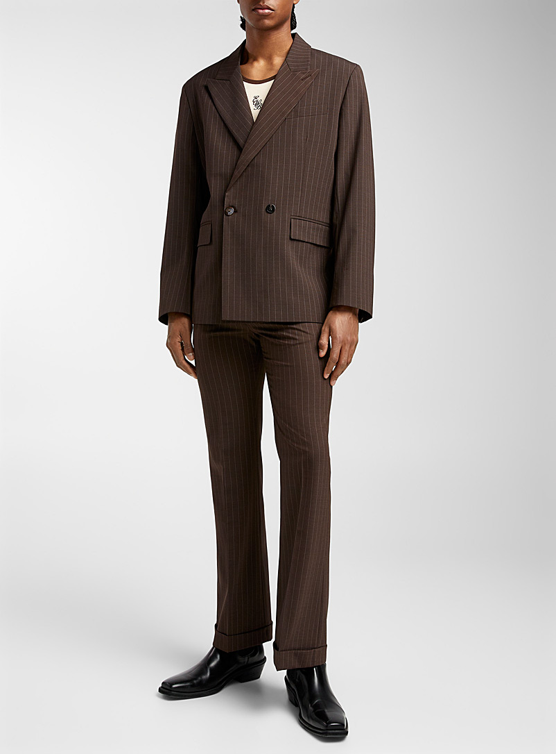 Ernest W. Baker Brown Cuffed pinstripe pant for men