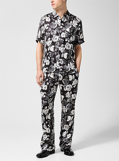 Ernest W. Baker: Le pantalon soyeux imprim&eacute; roses Rose pour homme