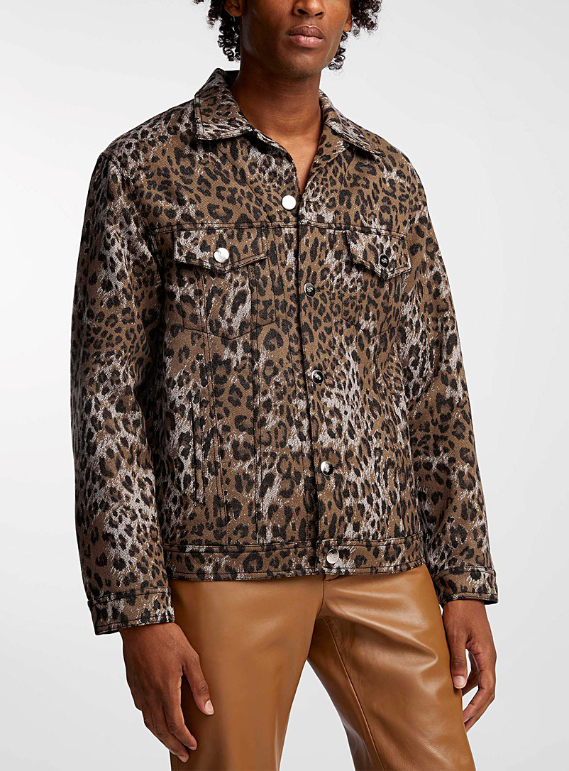 Ernest W. Baker Cream Beige Leopard-print trucker jacket for men