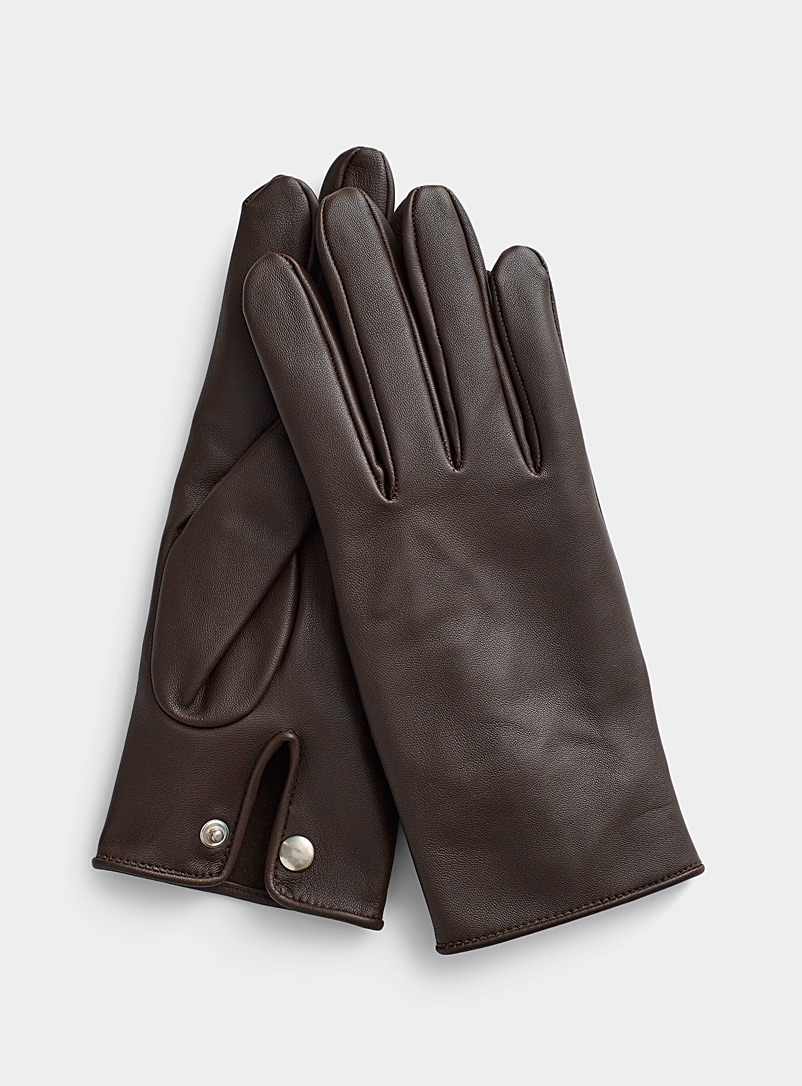 Ernest W. Baker Brown Snap-button leather gloves for men