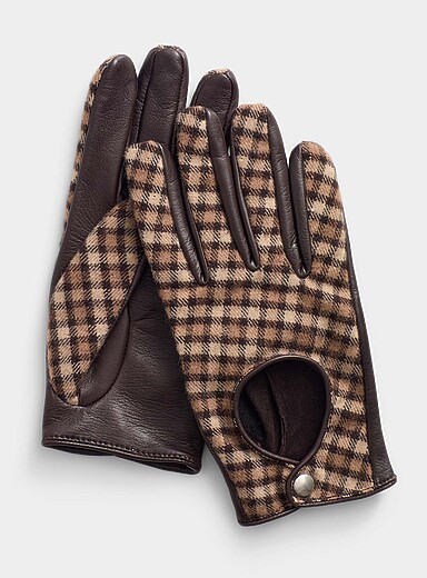Checkered wool and leather driving glove | Ernest W. Baker | | Simons