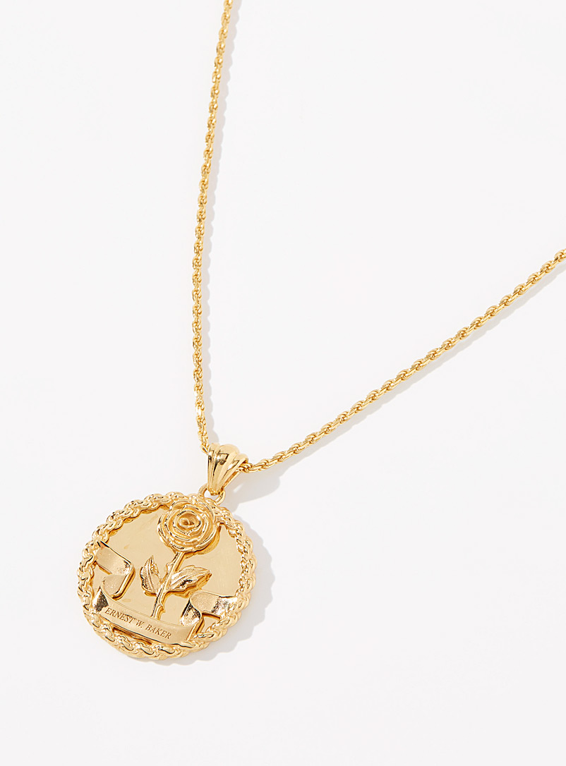 Ernest W. Baker Golden Yellow XL Rose medallion necklace for men