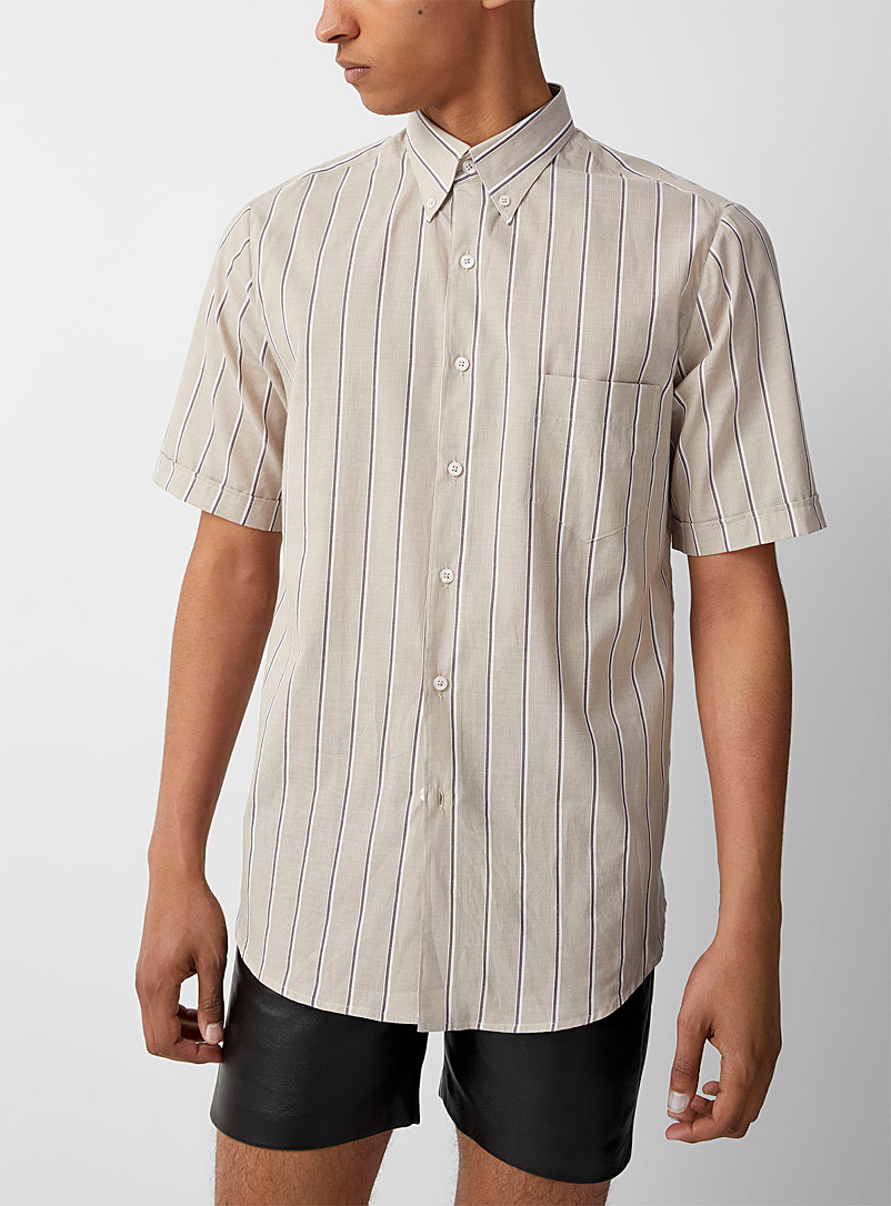 Ernest W. Baker Cream Beige Short-sleeve pinstriped shirt for men
