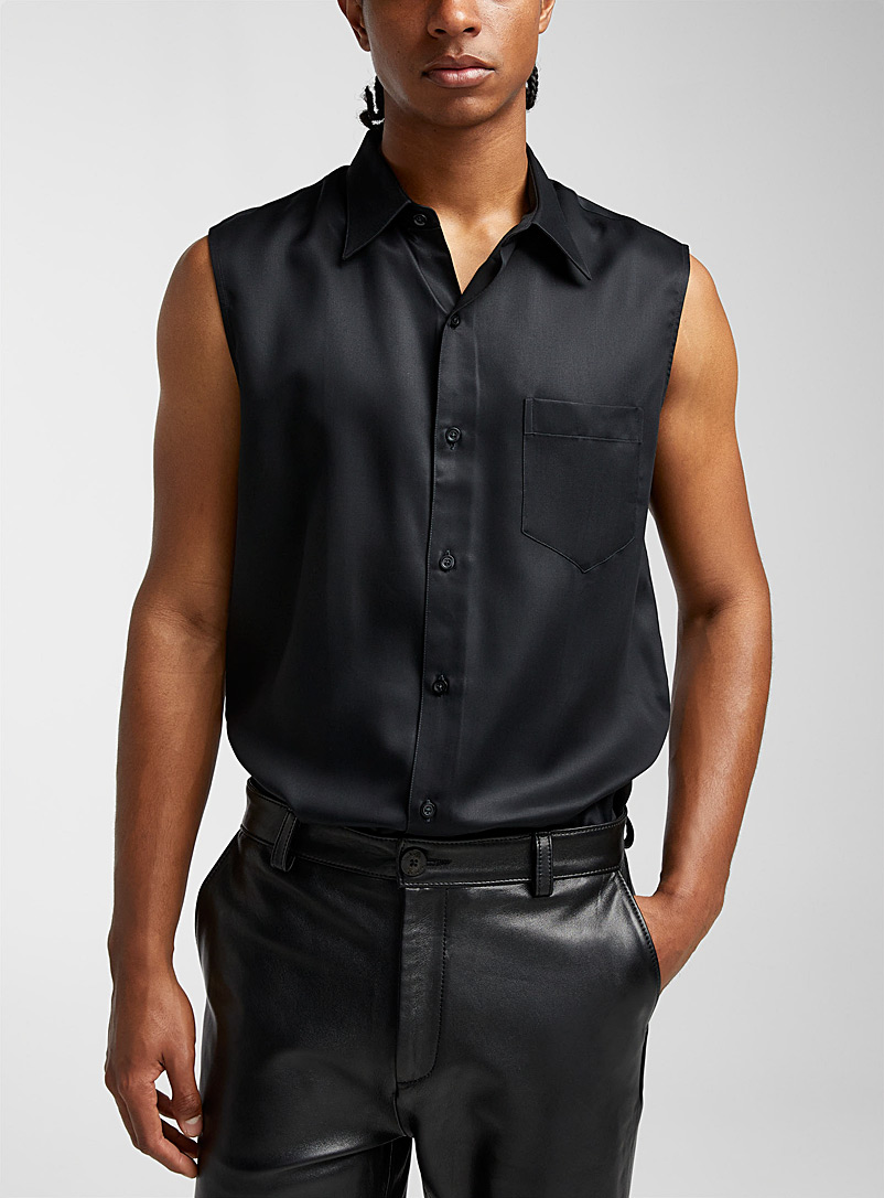 Ernest W. Baker Black Lyocell twill sleeveless shirt for men