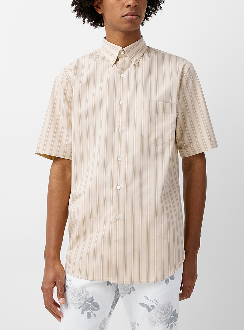 Ernest W. Baker Light Brown Thin stripe short-sleeved shirt for men