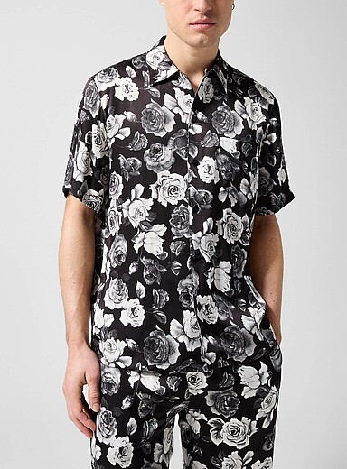 Ernest W. Baker: La chemise bowling soyeuse imprim&eacute; roses Rose pour homme