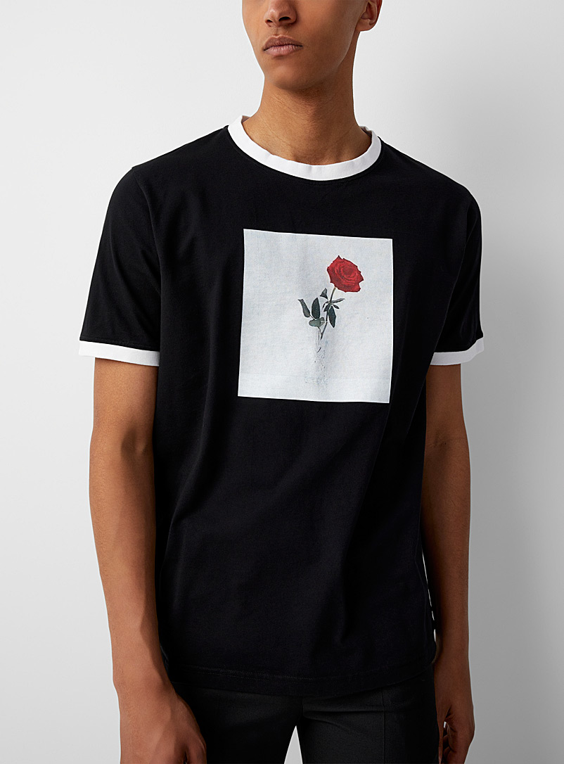 Ernest W. Baker Black Accent trim rose print T-shirt for men