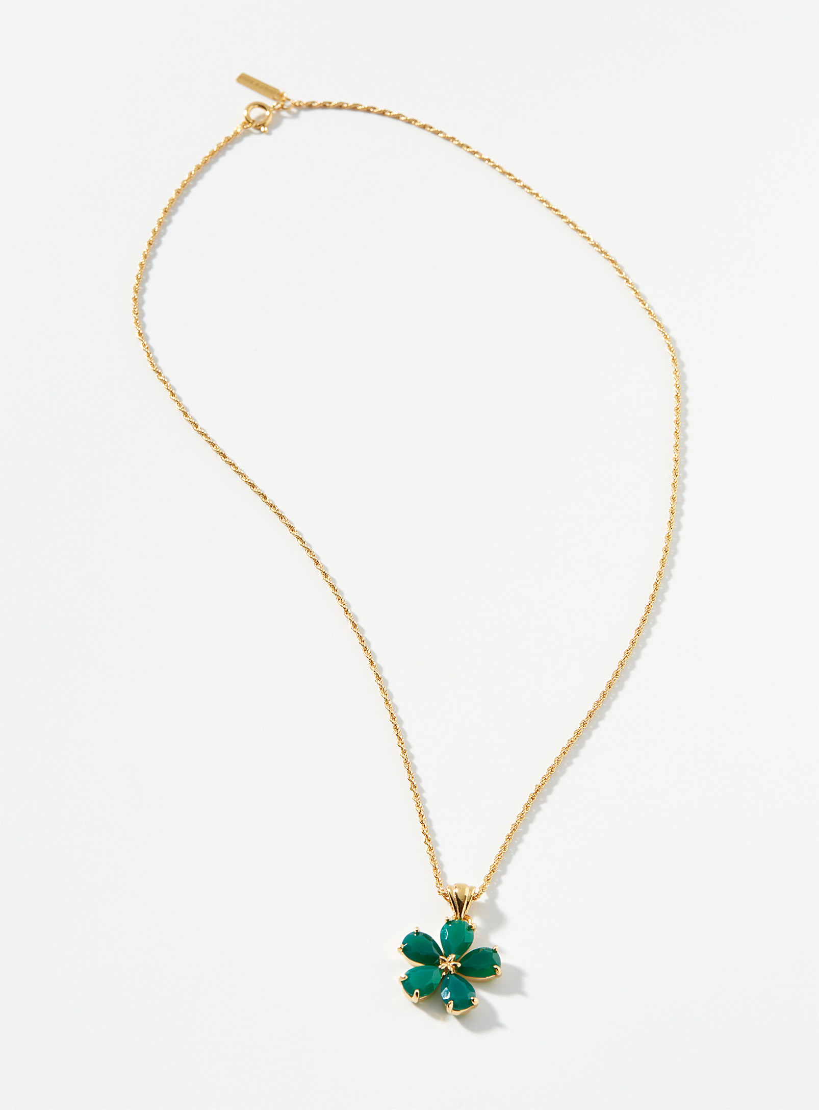Ernest W Baker Green Flower Pendant Necklace In Gold