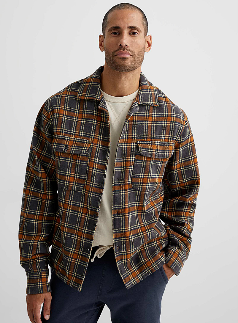 Le 31 Charcoal Check open-collar overshirt for men
