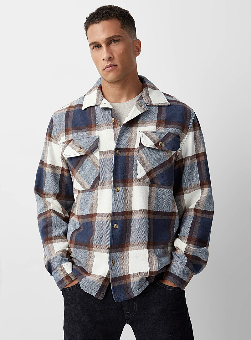 Le 31 Blue Felted check overshirt for men