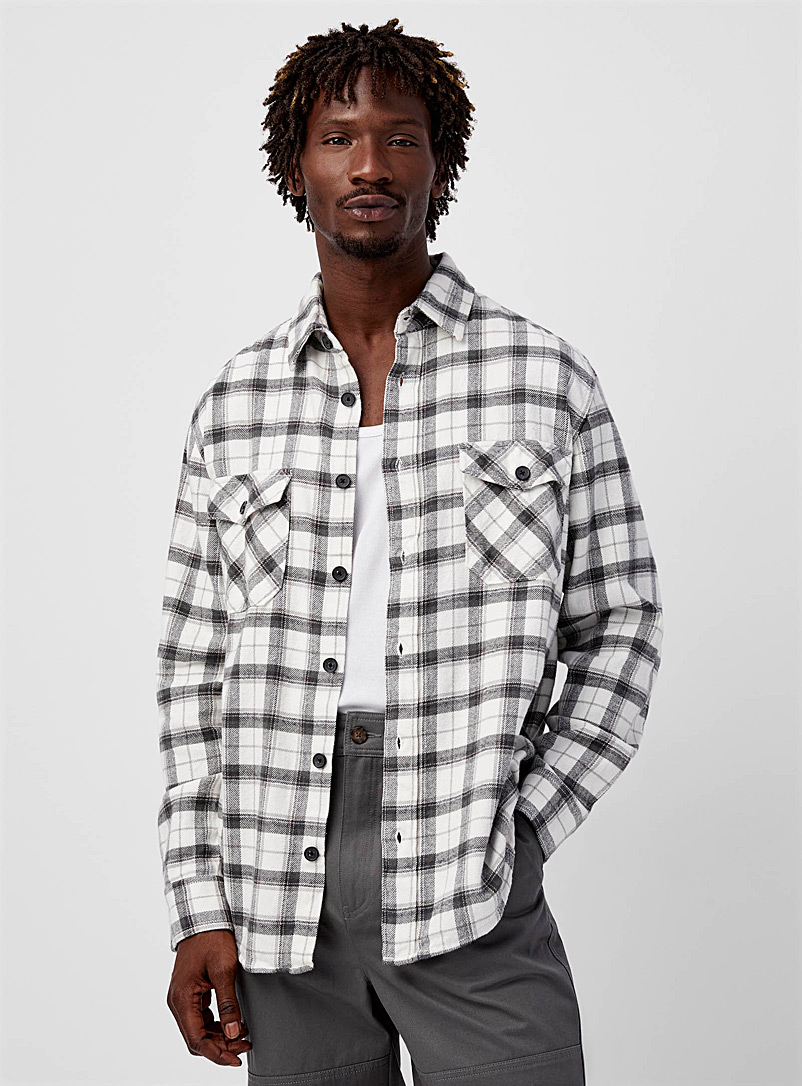 Le 31 Patterned Grey Workwear check overshirt for men