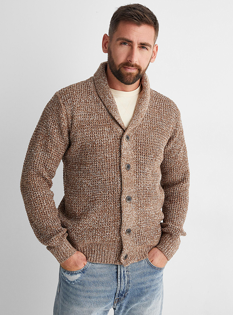 Le 31 Brown Shawl-collar heathered knit cardigan for men
