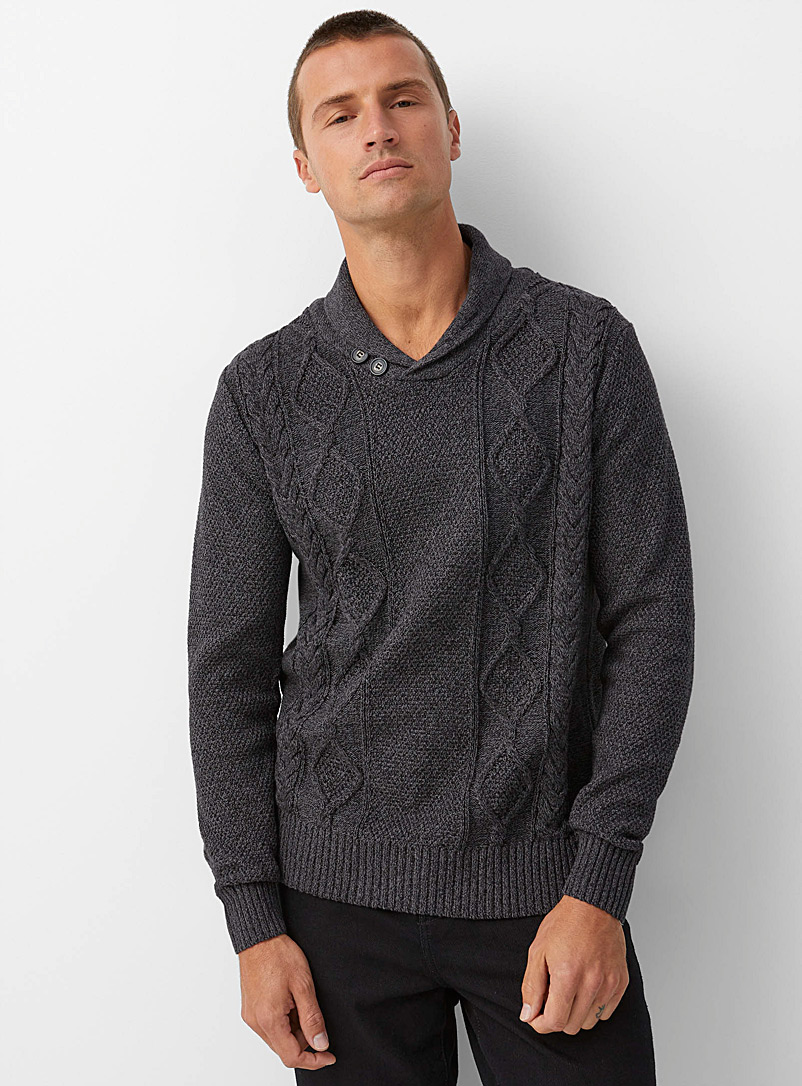 Le 31 Black Mixed-knit shawl-collar sweater for men