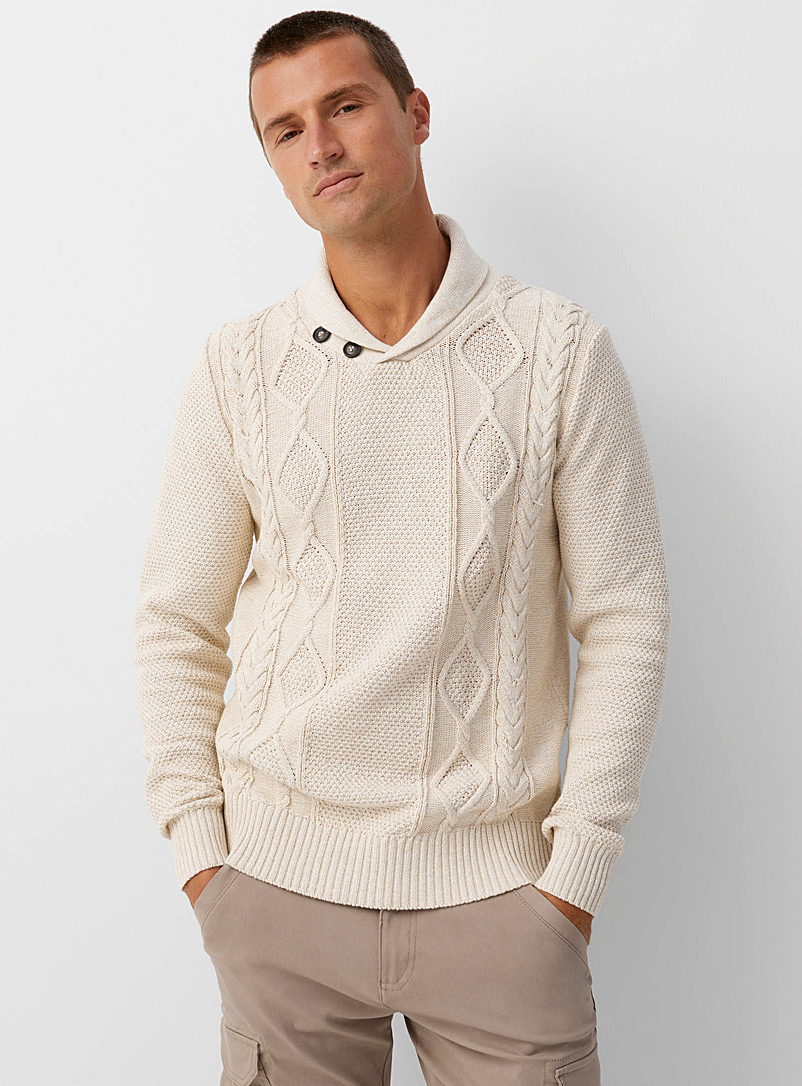 Le 31 Sand Mixed-knit shawl-collar sweater for men