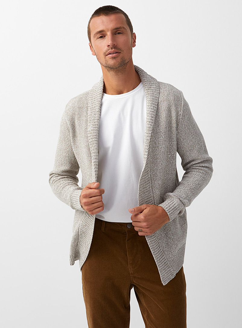 Le 31 Light Brown Heathered knit open cardigan for men