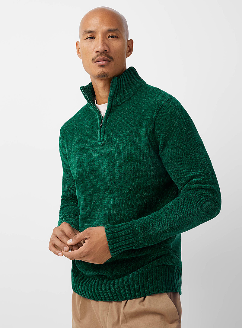 Le 31 Green Chenille knit sweater for men