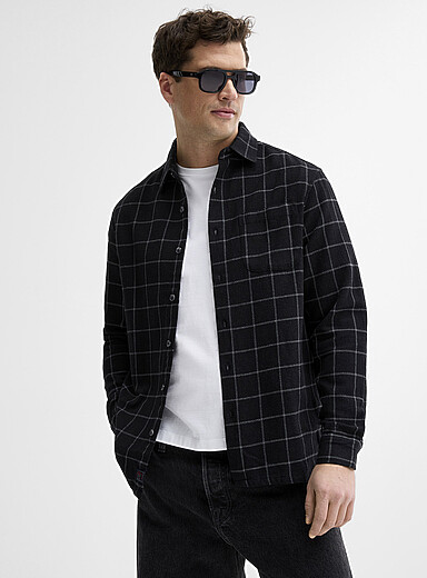 Le 31 Black Windowpane-check textured shirt for men