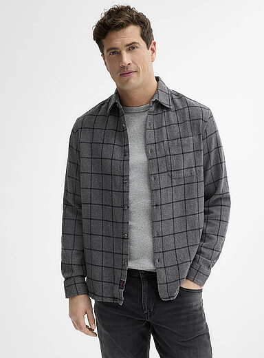 Le 31 Grey Windowpane-check textured shirt for men