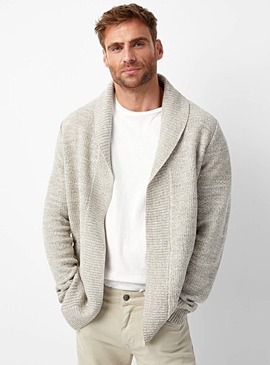 Le 31 Patterned White Shawl-collar open cardigan for men