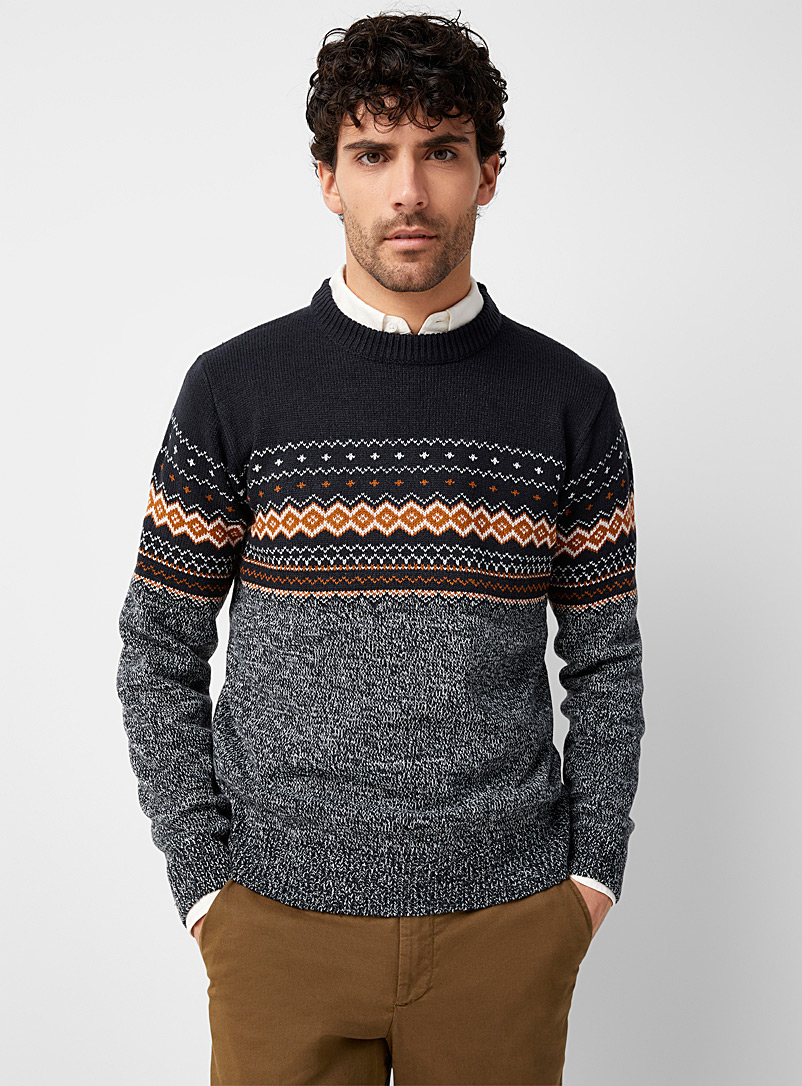 Le 31 Patterned Blue Heritage jacquard sweater for men