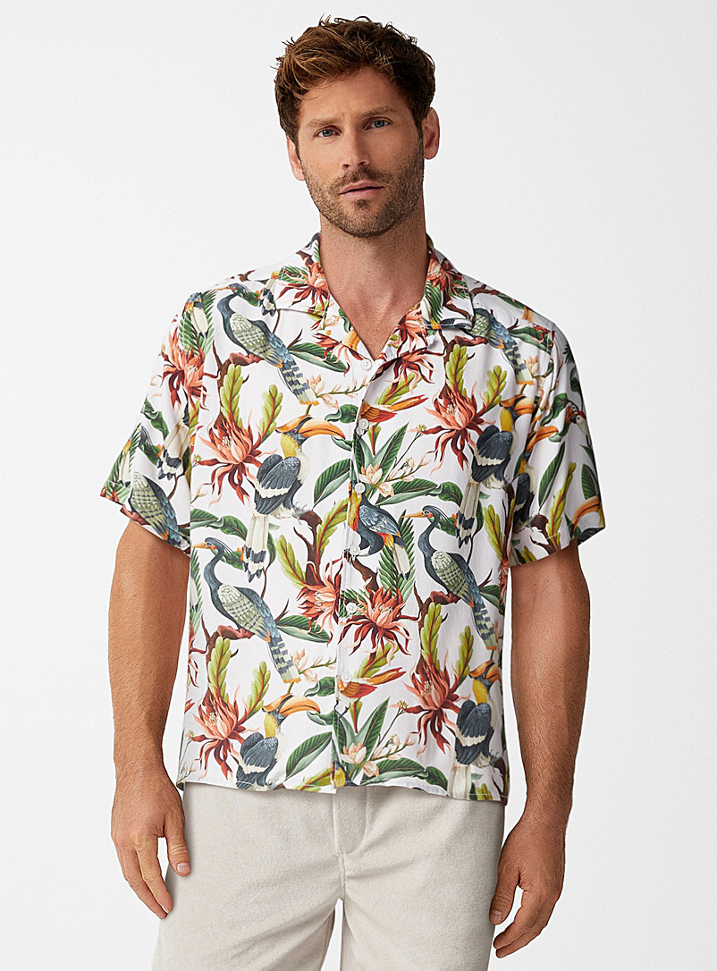 Le 31 Patterned pink Exotic bird camp shirt Comfort fit for men