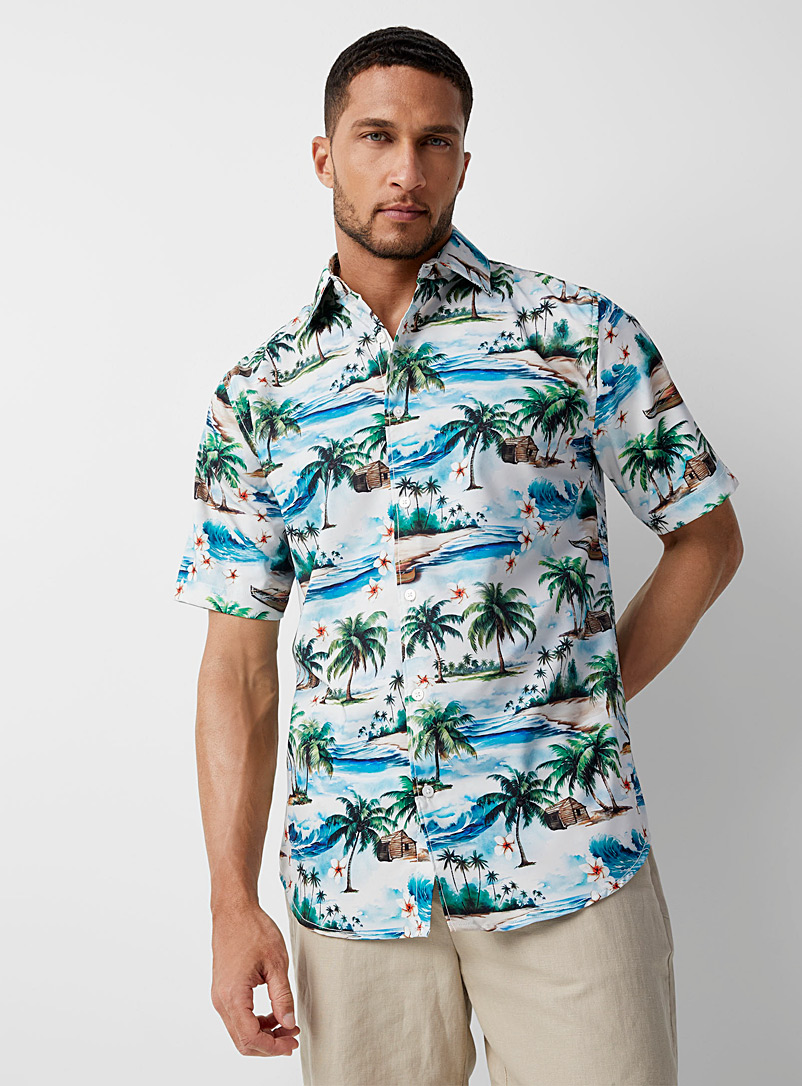 Le 31: La chemise tropicale souple Coupe moderne Bleu à motif pour homme