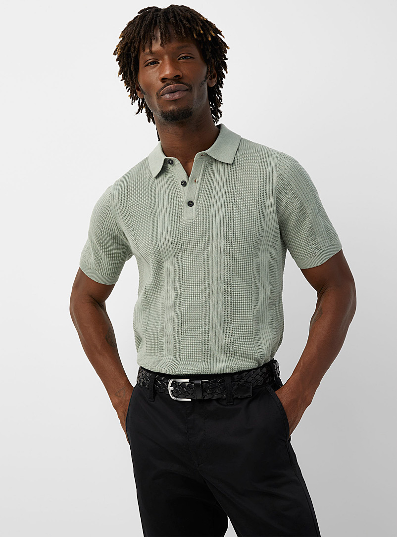Rumors Green Mixed embossing knit polo for men