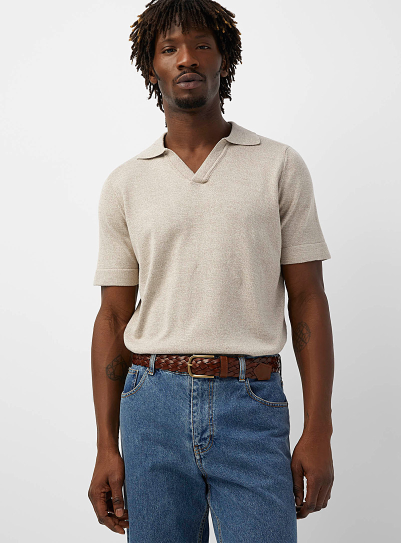 Rumors Off White Heathered knit polo for men