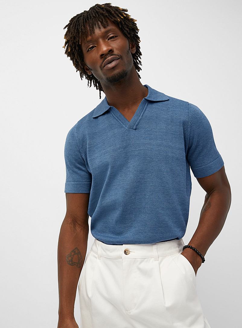 Rumors Blue Heathered knit polo for men