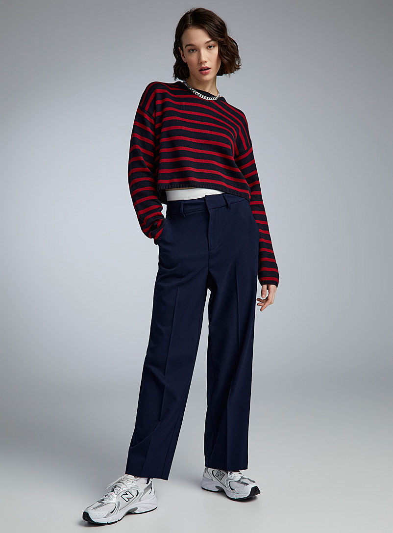 Twik Red and navy Striped cropped sweater for women