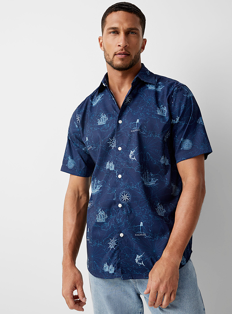 Le 31 Blue Soft printed shirt Modern fit for men