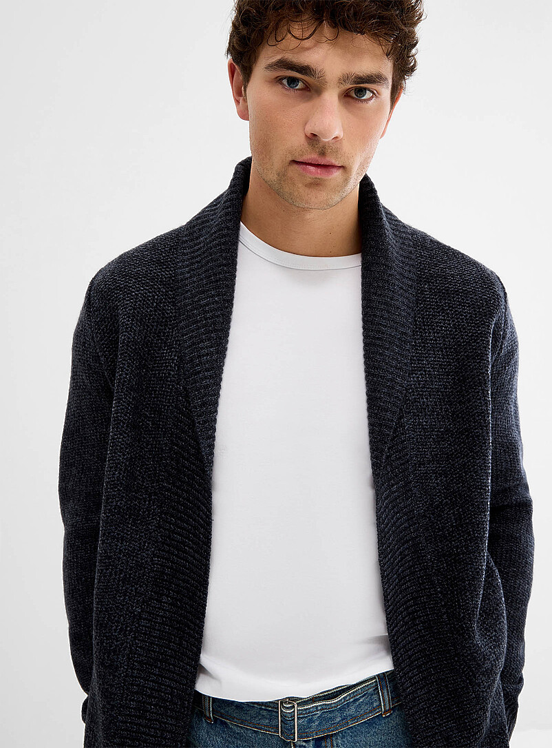 Le 31: Le cardigan ouvert maille chin&eacute;e Marine pour homme