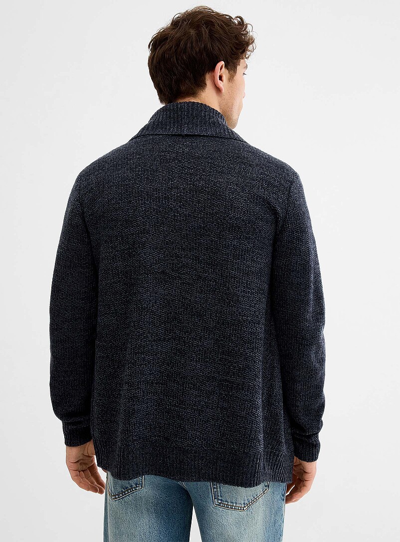 Le 31: Le cardigan ouvert maille chin&eacute;e Marine pour homme
