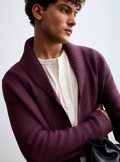 Le 31: Le cardigan ouvert maille chin&eacute;e Bourgogne pour homme
