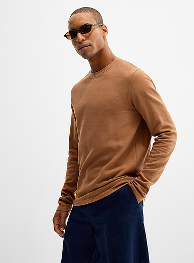 Le 31 Honey/Camel Crew neck ottoman T-shirt for men