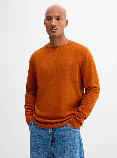 Le 31 Burnt/Brick Orange Crew neck ottoman T-shirt for men