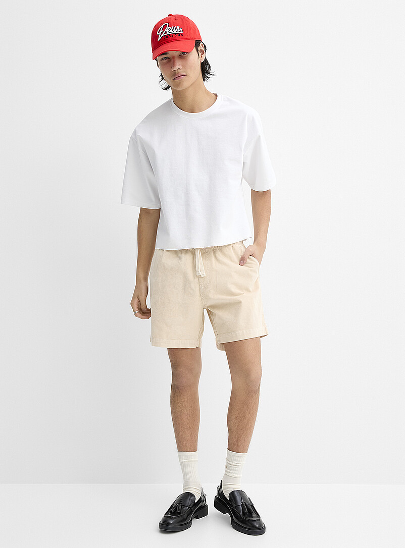 Short Homme En Velours Côtelé - Taille Élastique, Broderie, Style Vintage, Confortable - 2