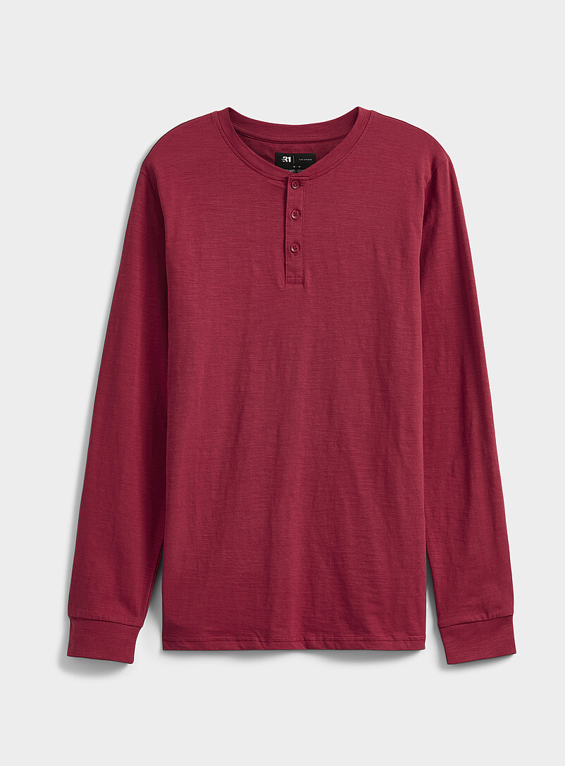 T-shirt Homme Red Herring Manches Longues, Bleu, Taille L, Col Henley, Coton