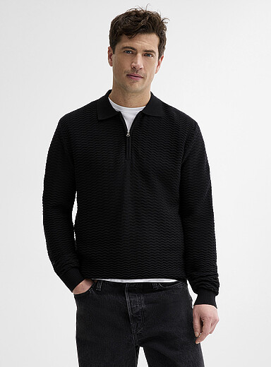 Le 31 Off White Embossed herringbone knit polo for men