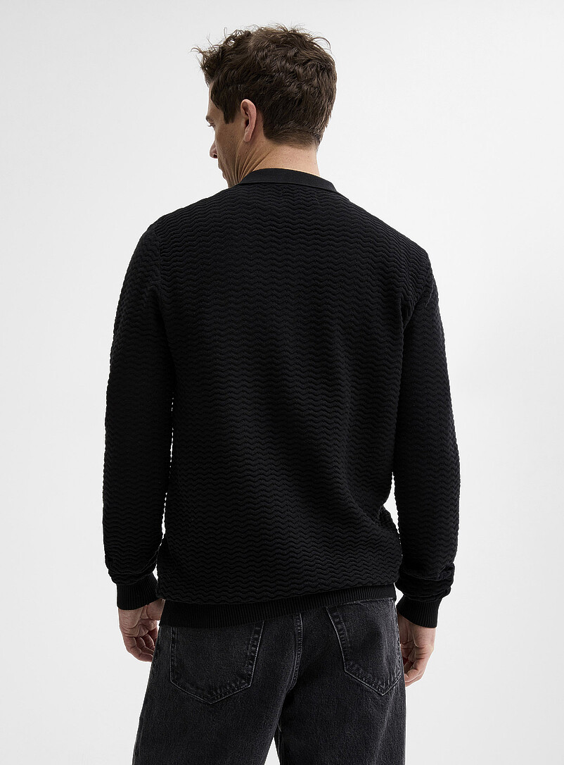 Le 31: Le polo tricot chevrons relief Charbon pour homme