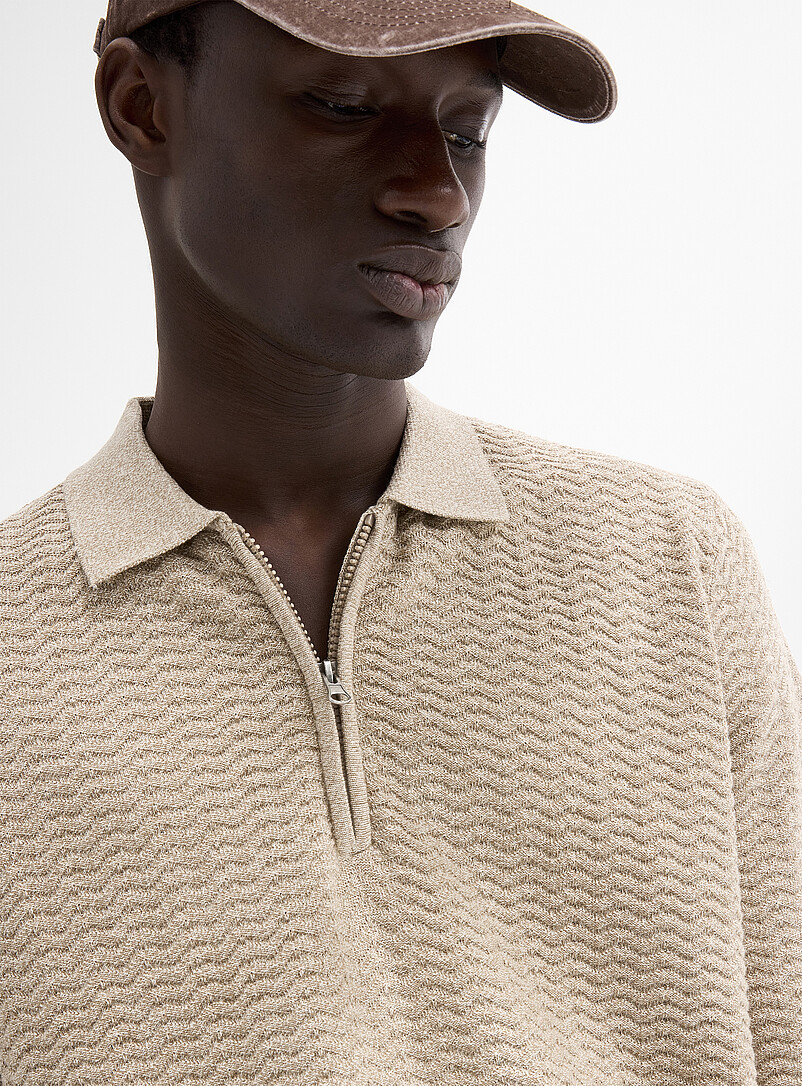 Le 31: Le polo tricot chevrons relief Charbon pour homme