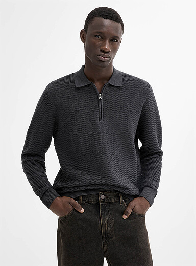 Le 31: Le polo tricot chevrons relief Charbon pour homme