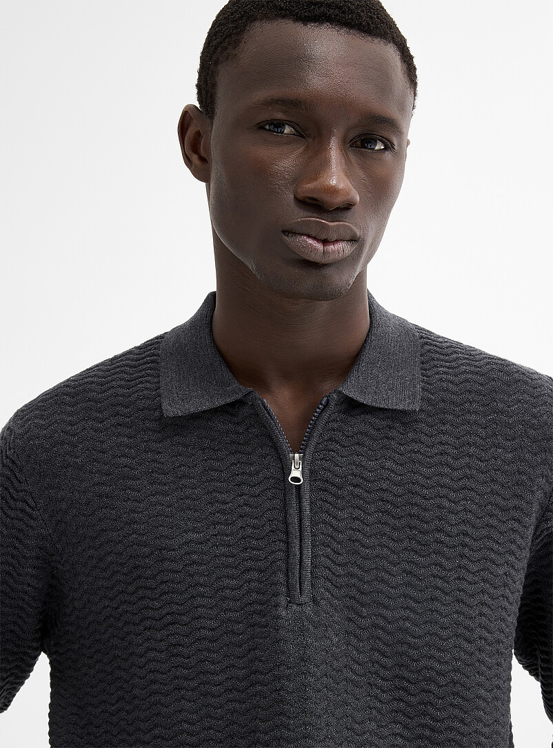 Le 31: Le polo tricot chevrons relief Charbon pour homme
