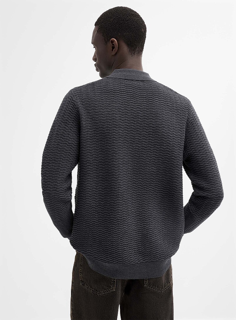 Le 31: Le polo tricot chevrons relief Charbon pour homme